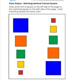 Plane Shapes - Matching Identical Colored Squares - Kindergarten Geometry