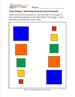 Plane Shapes - Matching Identical Colored Squares - Kindergarten Geometry