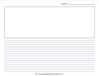 primary lined paper - landscape - 1/2" - name & picture