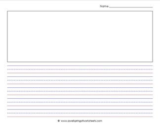 primary lined paper - landscape - 1/2" - name & picture