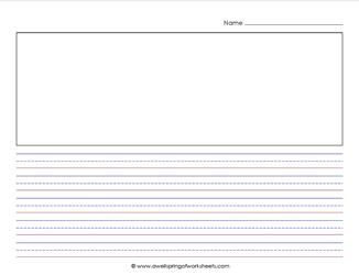 primary lined paper - landscape - 7/16 inch - name & picture