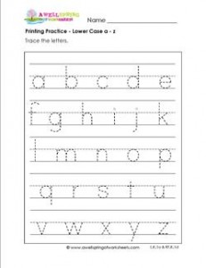 printing practice - lower case a-z page - handwriting practice for kindergarten