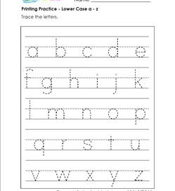 printing practice - lower case a-z page - handwriting practice for kindergarten