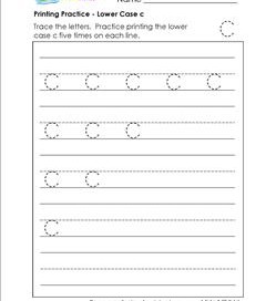 printing practice - lower case c - handwriting worksheets for kindergarten