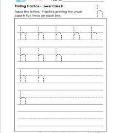 printing practice - lower case h - handwriting worksheets for kindergarten