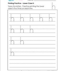 printing practice - lower case h - handwriting worksheets for kindergarten