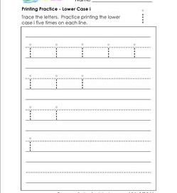 printing practice - lower case i - handwriting worksheets for kindergarten