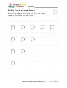 printing practice - lower case p - handwriting practice for kindergarten