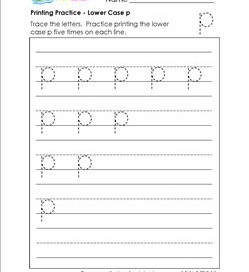 printing practice - lower case p - handwriting practice for kindergarten