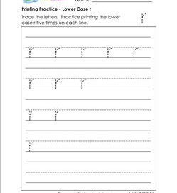 printing practice - lower case r - handwriting practice for kindergarten