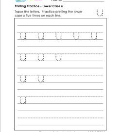 printing practice - lower case u - handwriting practice for kindergarten