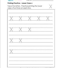 printing practice - lower case x - handwriting practice for kindergarten