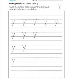 printing practice - lower case y - handwriting practice for kindergarten