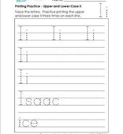 printing practice - upper and lower case letter Ii - handwriting practice for kindergarten
