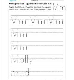 printing practice - upper and lower case Mm - handwriting practice for kindergarten