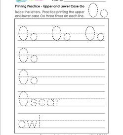 printing practice - upper and lower case Oo - handwriting practice for kindergarten