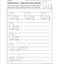 printing practice - upper and lower case Qq - handwriting practice for kindergarten