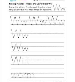 printing practice - upper and lower case Ww - handwriting practice for kindergarten