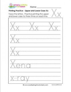 printing practice - upper and lower case Xx - handwriting practice for kindergarten