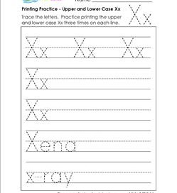 printing practice - upper and lower case Xx - handwriting practice for kindergarten
