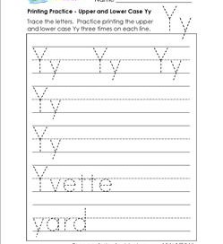 printing practice - upper and lower case Yy - handwriting practice for kindergarten