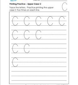 printing practice - upper case c - handwriting practice for kindergarten