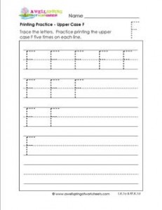 printing practice - upper case f - handwriting practice for kindergarten