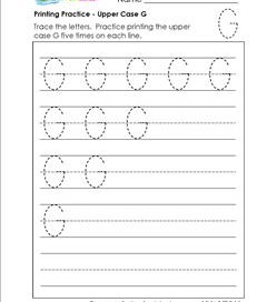printing practice - upper case g - handwriting practice for kindergarten