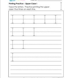 printing practice - upper case I - handwriting practice for kindergarten