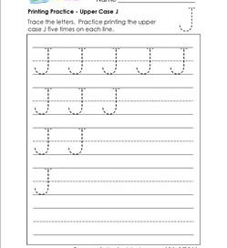 printing practice - upper case J - handwriting practice for kindergarten