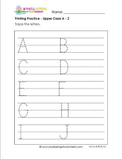 printing practice - upper case letters a-z - multi-page - handwriting practice for kindergarten