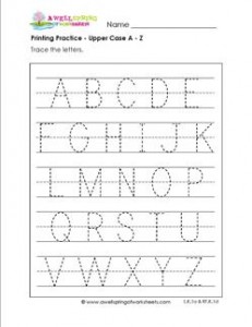 printing practice - upper case letters a-z - handwriting practice for kindergarten