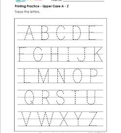 printing practice - upper case letters a-z - handwriting practice for kindergarten