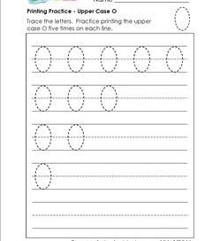 printing practice - upper case O - handwriting practice for kindergarten
