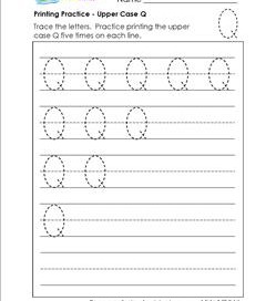 printing practice - upper case Q - handwriting practice for kindergarten
