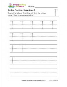 printing practice - upper case t - handwriting practice for kindergarten