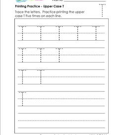 printing practice - upper case t - handwriting practice for kindergarten