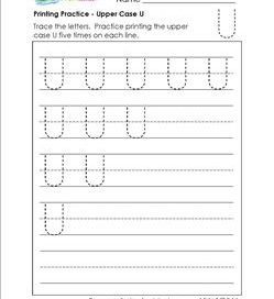 printing practice - upper case u - handwriting practice for kindergarten