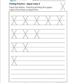 printing practice - upper case x - handwriting practice for kindergarten