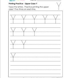 printing practice - upper case y - handwriting practice for kindergarten