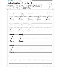 printing practice - upper case z - handwriting practice for kindergarten