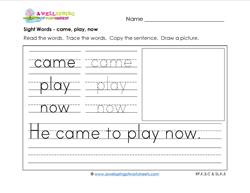 sight words worksheet - came play now