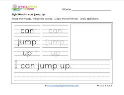 sight words worksheet - can jump up