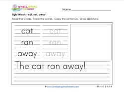 sight words worksheet - cat ran away