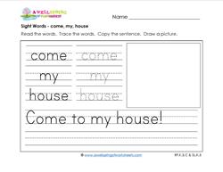 sight words worksheet - come my house