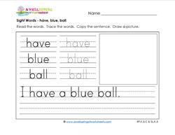 sight words worksheet - have blue ball