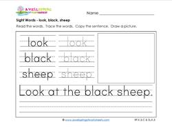 sight words worksheet - look black sheep