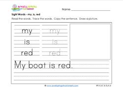 sight words worksheet - my is red