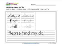 sight words worksheet - please find doll