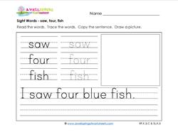 sight words worksheet - saw four fish